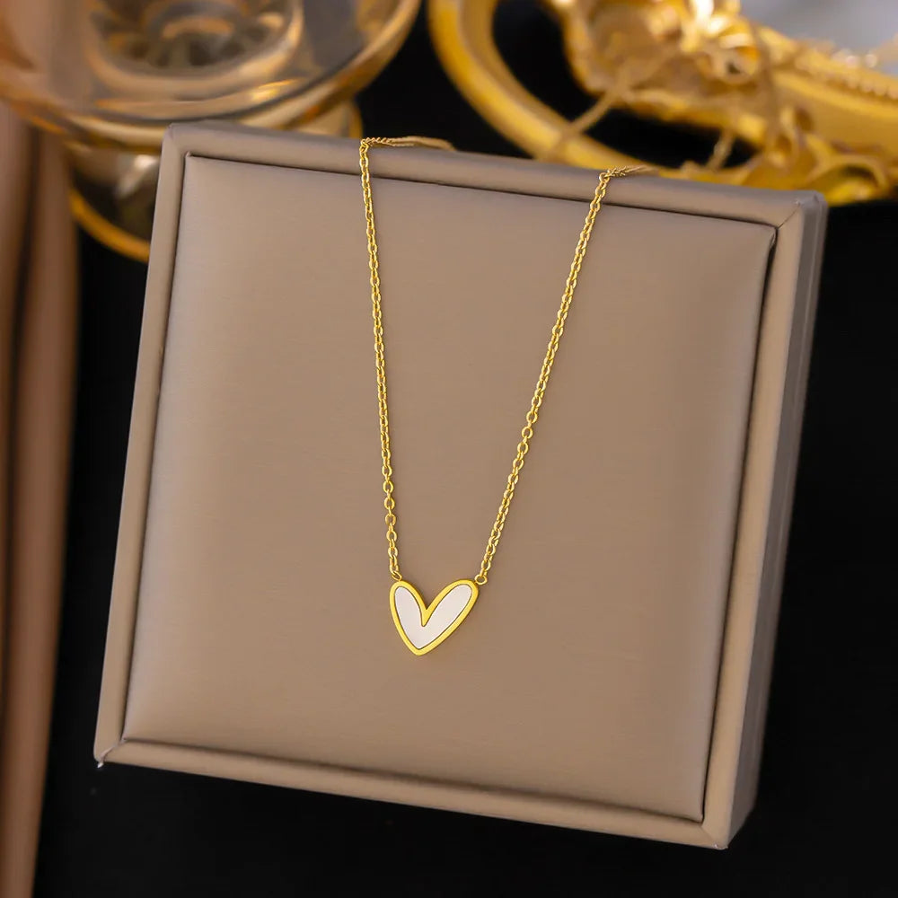 Korean Style Gold and Black Stainless Steel Heart Necklace