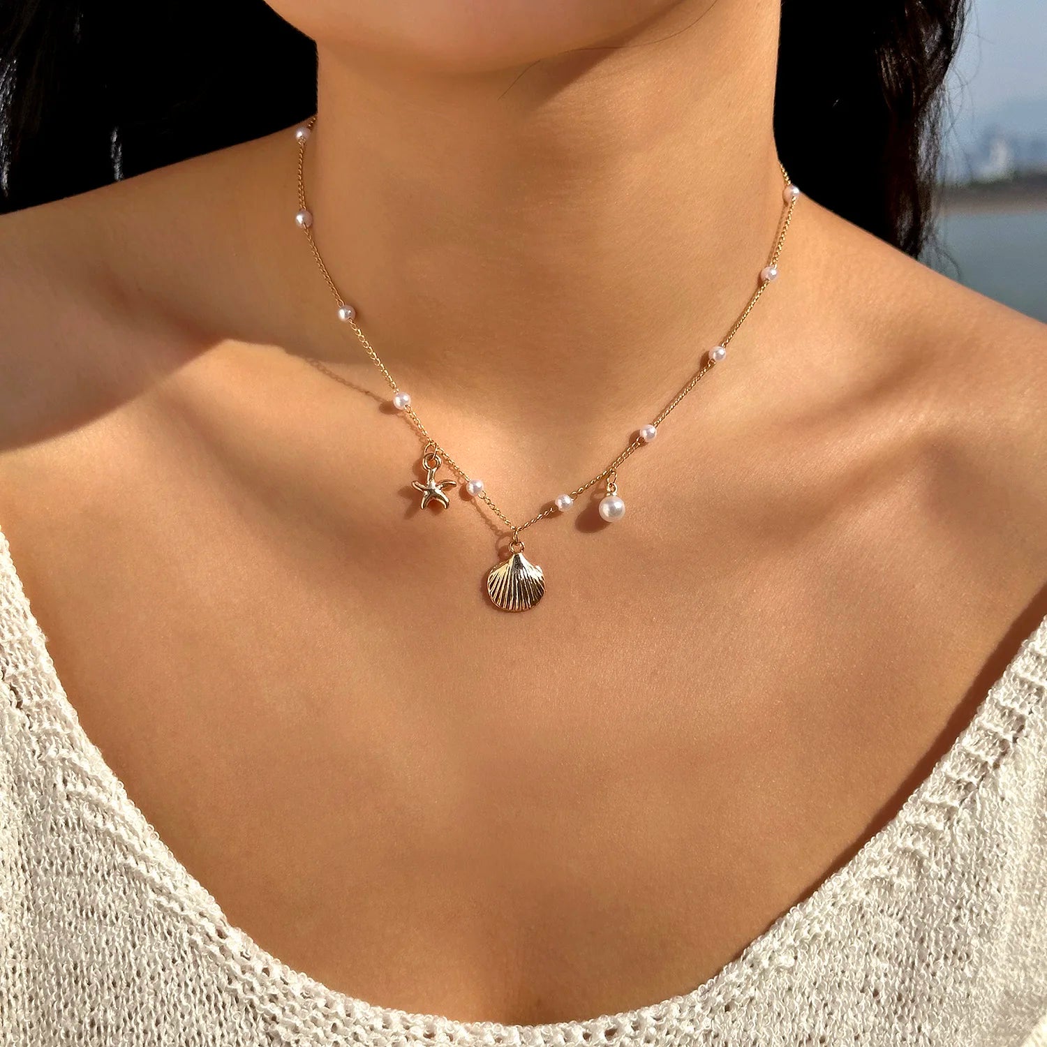Turtle and Starfish Pendant Necklace
