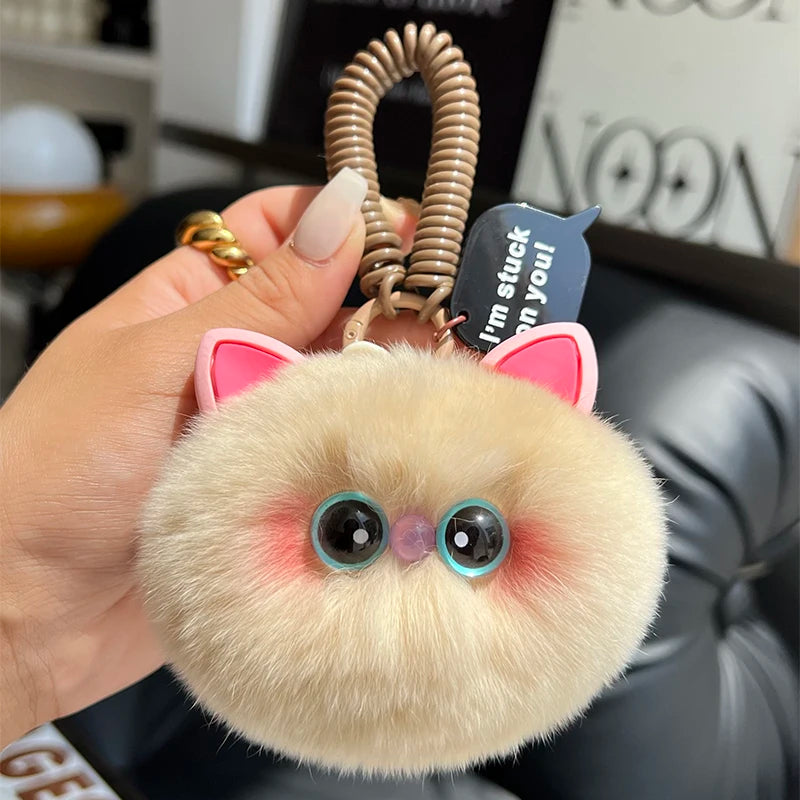 Cute kitten keychain with soft fur ball