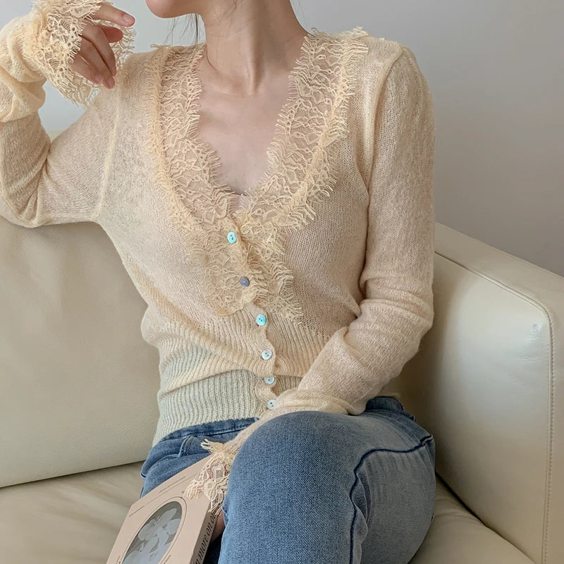 Elegant lace knit cardigan