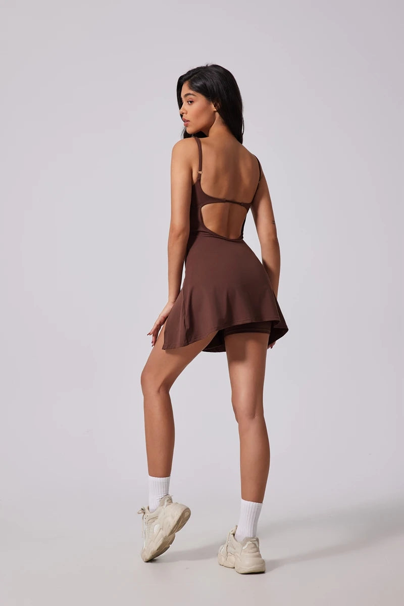 Women's Sporty Dress with Tennis Skirt and U-Style Back