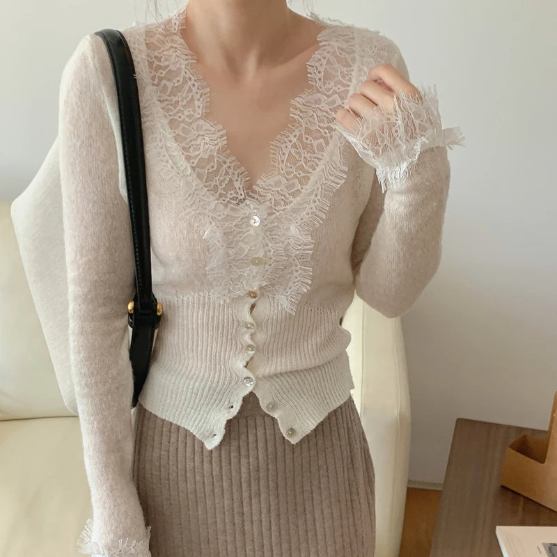 Elegant lace knit cardigan