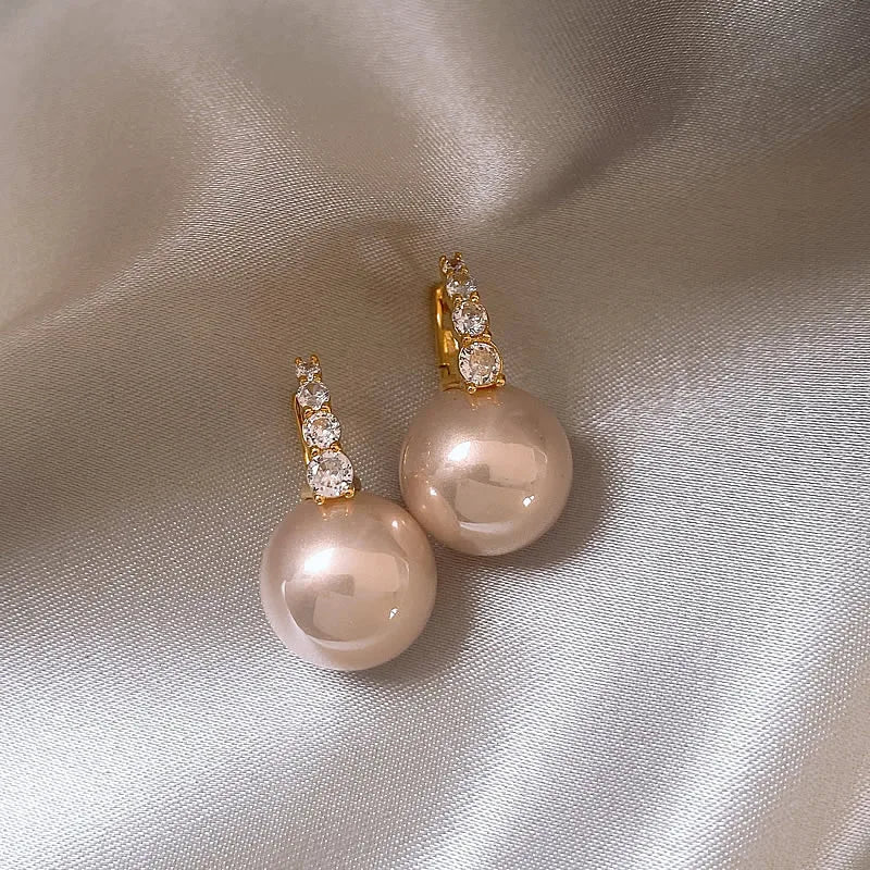 Women's Light Pink Pearl Earrings Korean Fashion Luxury