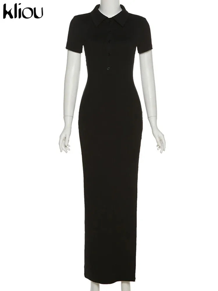 Elegant Midi Dress with Buttons and Fitted Design