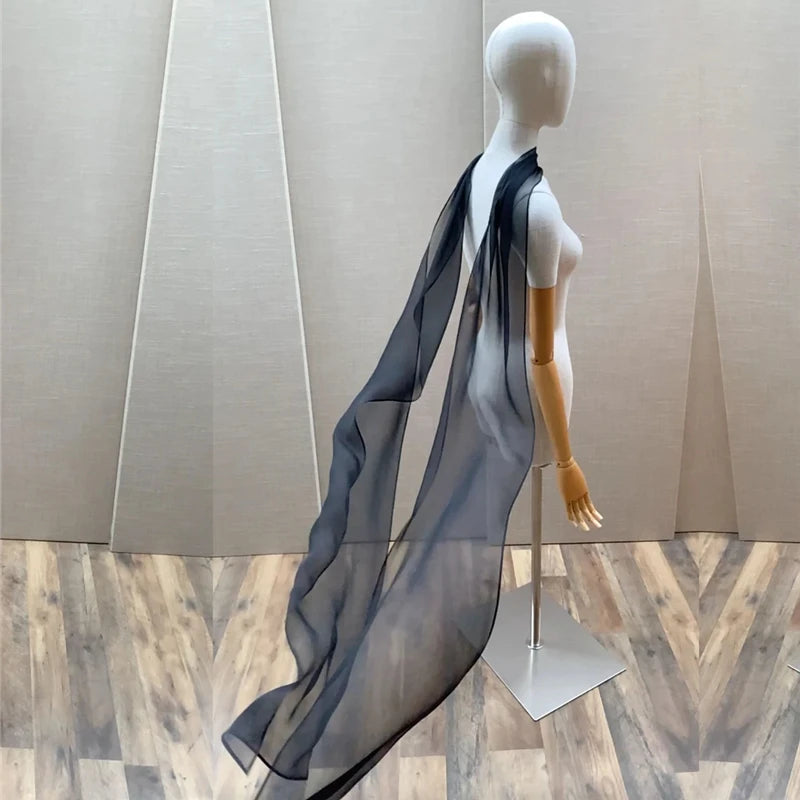 Minimalist long wedding veil with exclusive bow