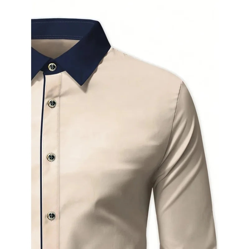 Khaki Patchwork Dress Shirt