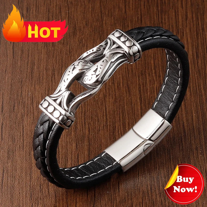 Leather Bracelet with Teeth Totem