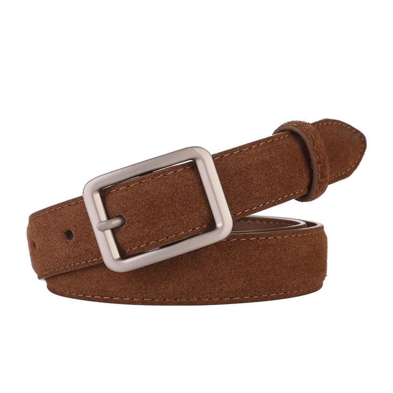 Suede Leather Belt with Metal Buckle