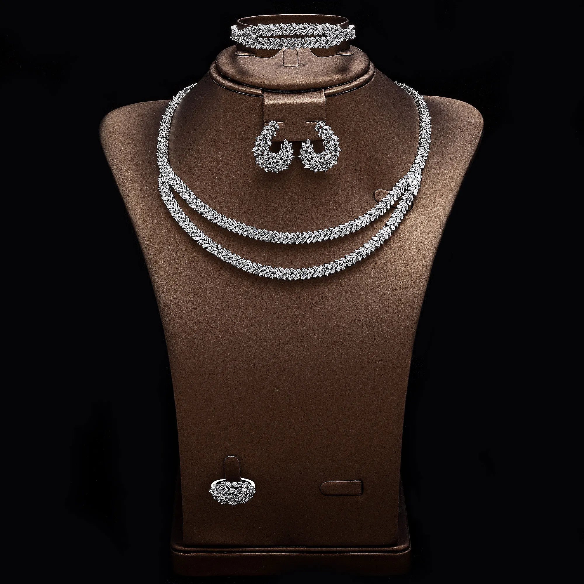 Luxury Bridal Jewelry 4 Pieces Cubic Zirconia Gold Plated