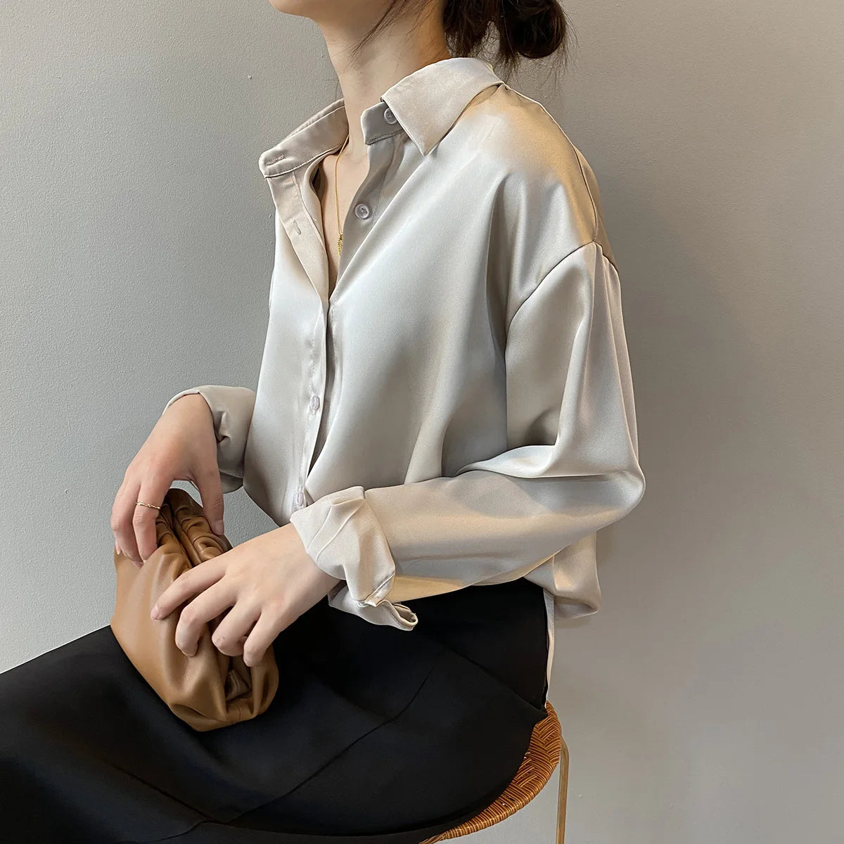Vintage Satin Button-Down Shirt