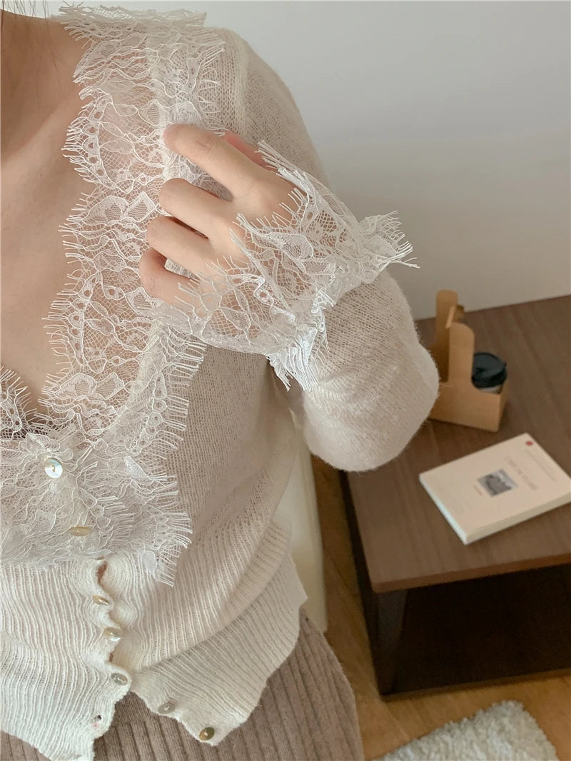 Elegant lace knit cardigan