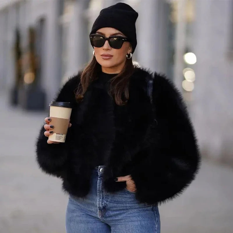 Gardient Luxury Faux Fur Coat