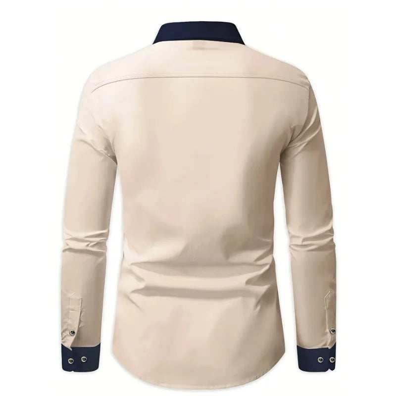 Khaki Patchwork Dress Shirt