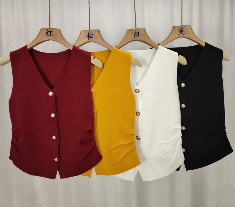 Knitted Vest with Gold Buttons