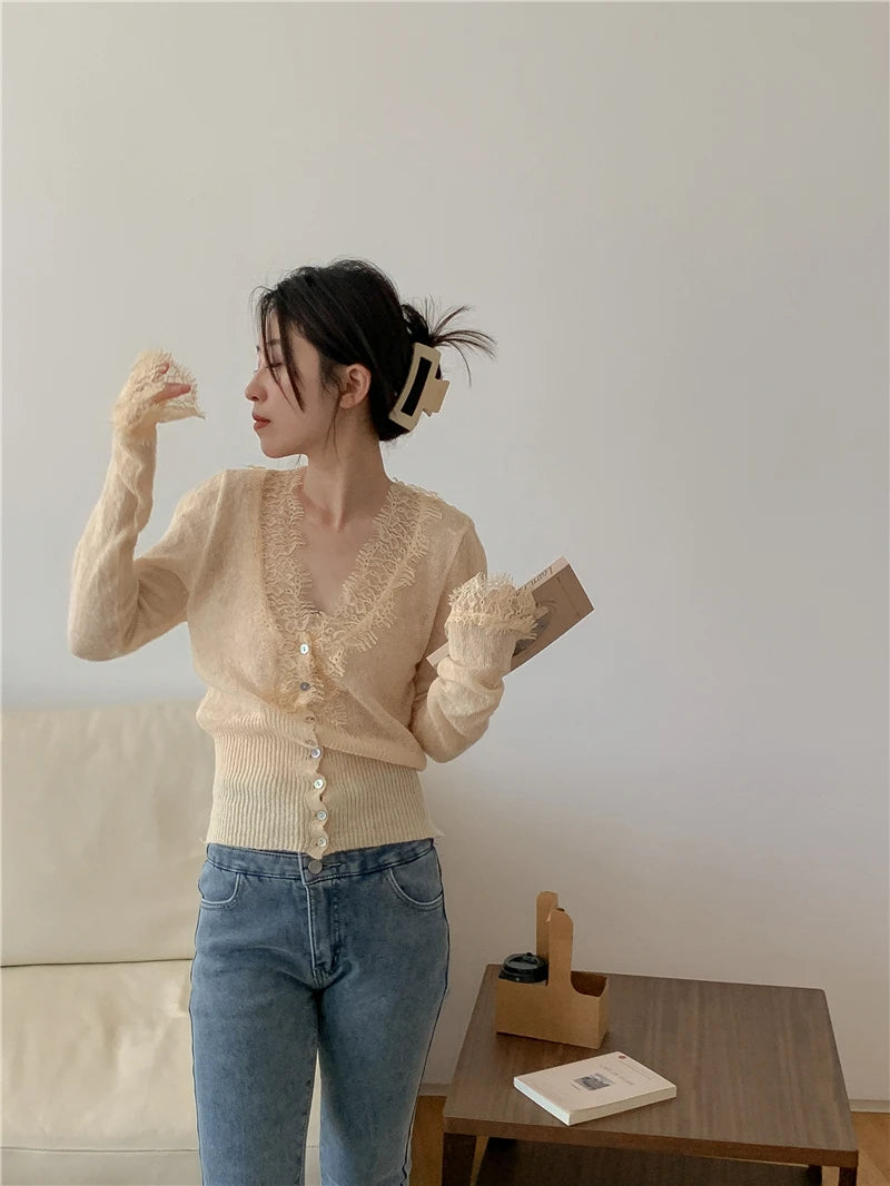 Elegant lace knit cardigan