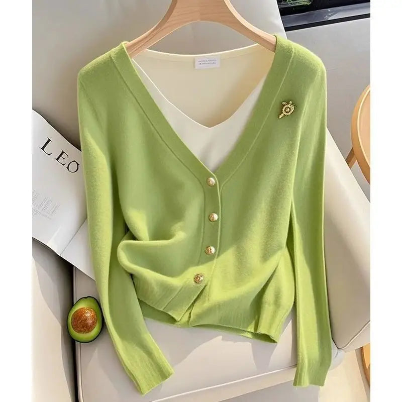 Women's faux knit cardigan with overlay shirt