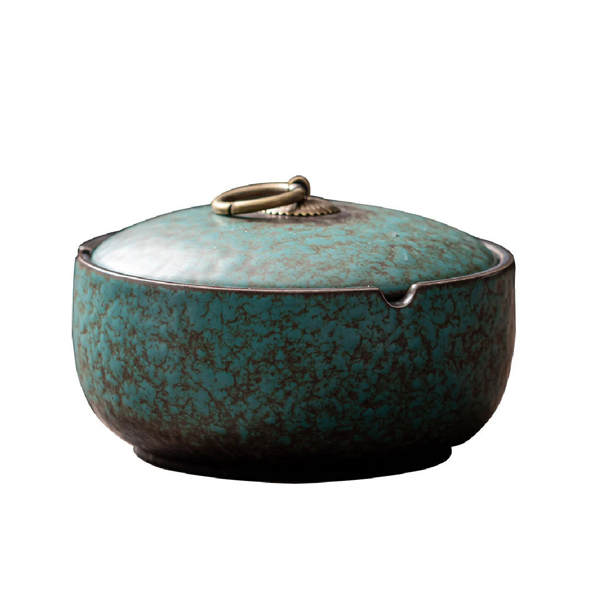 Green Ashtray with Retro Style Lid