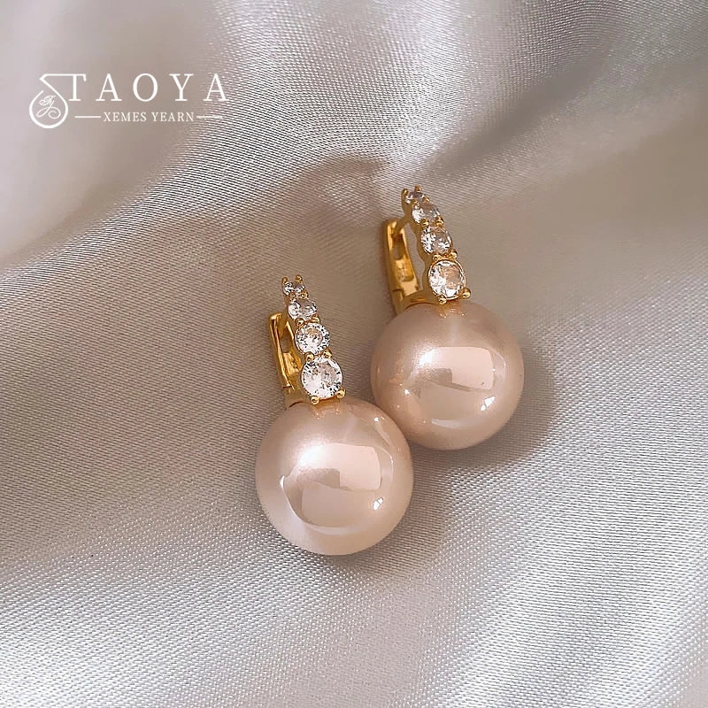 Women's Light Pink Pearl Earrings Korean Fashion Luxury