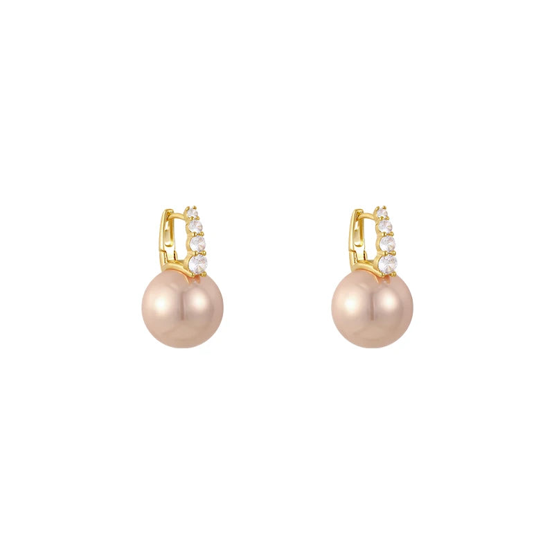 Women's Light Pink Pearl Earrings Korean Fashion Luxury