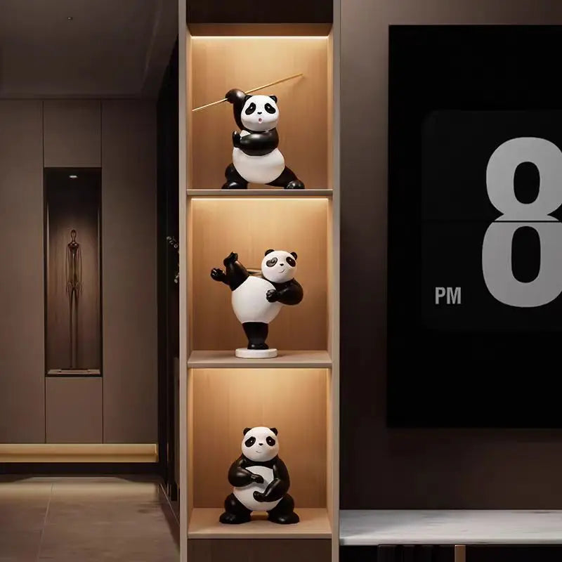 Panda in martial arts fighting stances