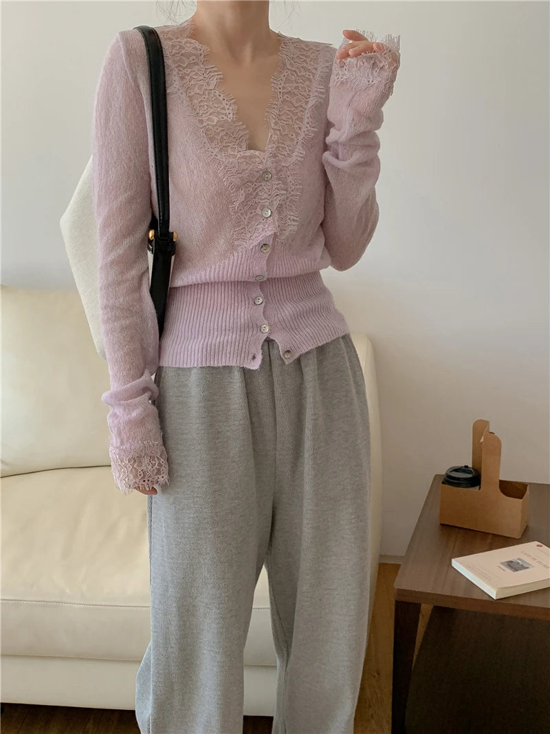 Elegant lace knit cardigan