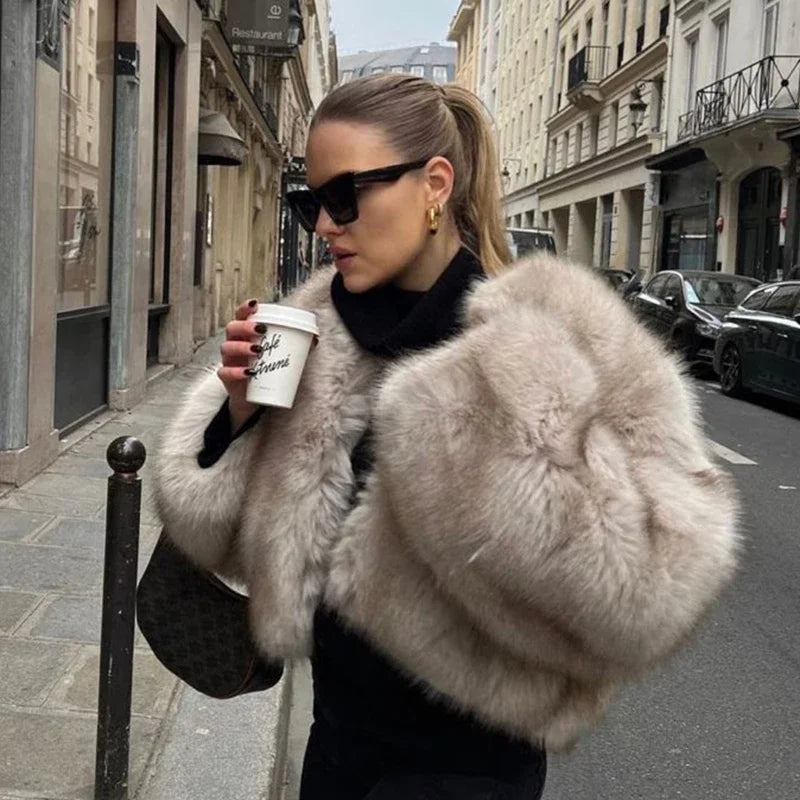 Gardient Luxury Faux Fur Coat