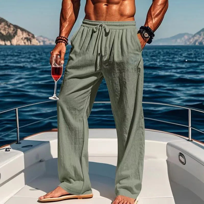 Hawaiian Style Cotton and Linen Trousers Spring and Summer