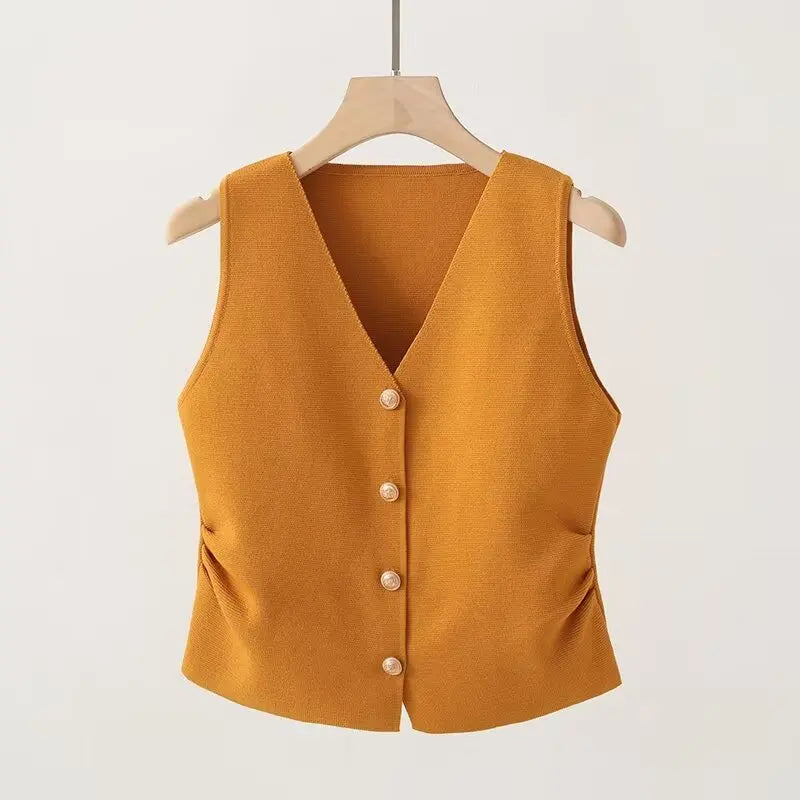 Knitted Vest with Gold Buttons
