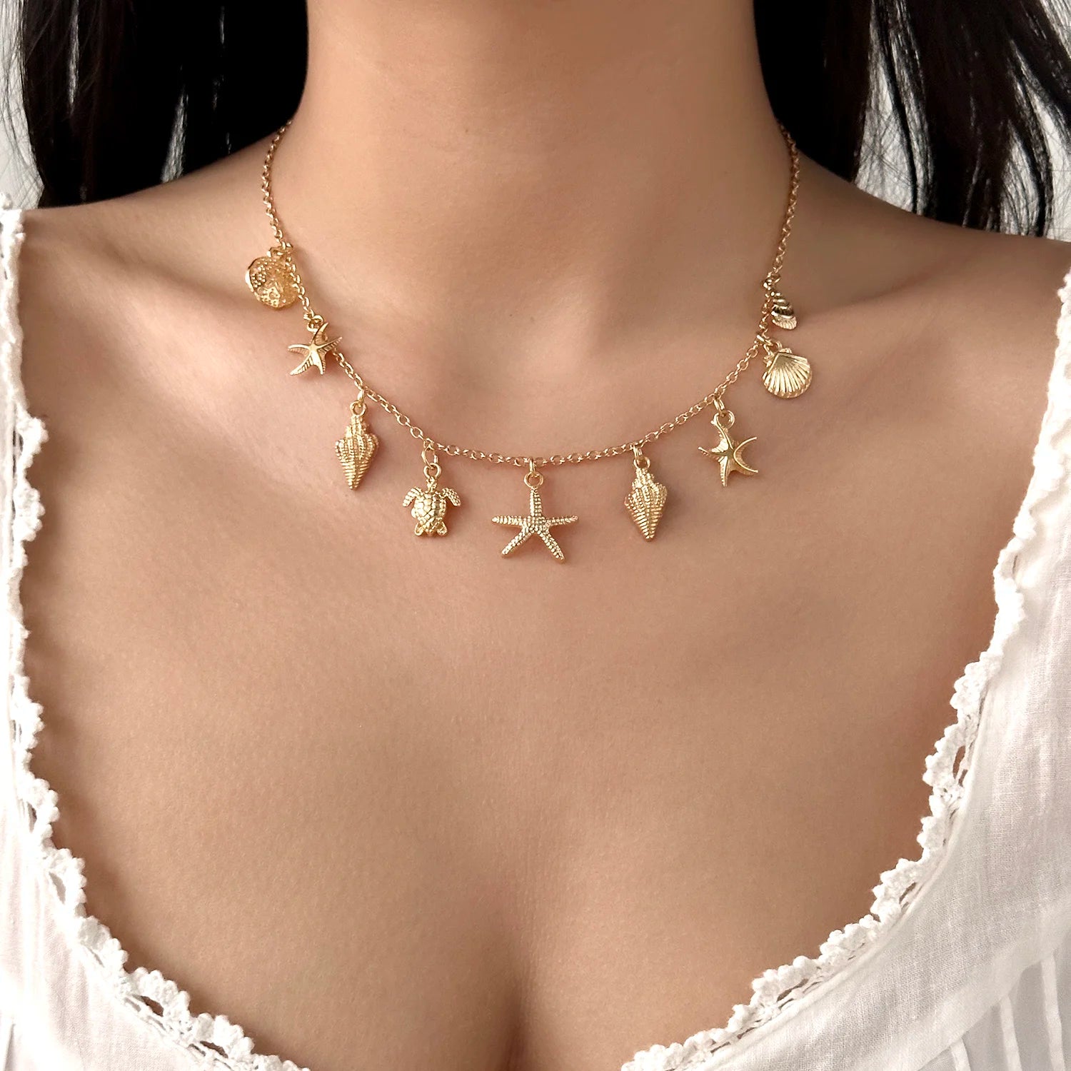 Turtle and Starfish Pendant Necklace