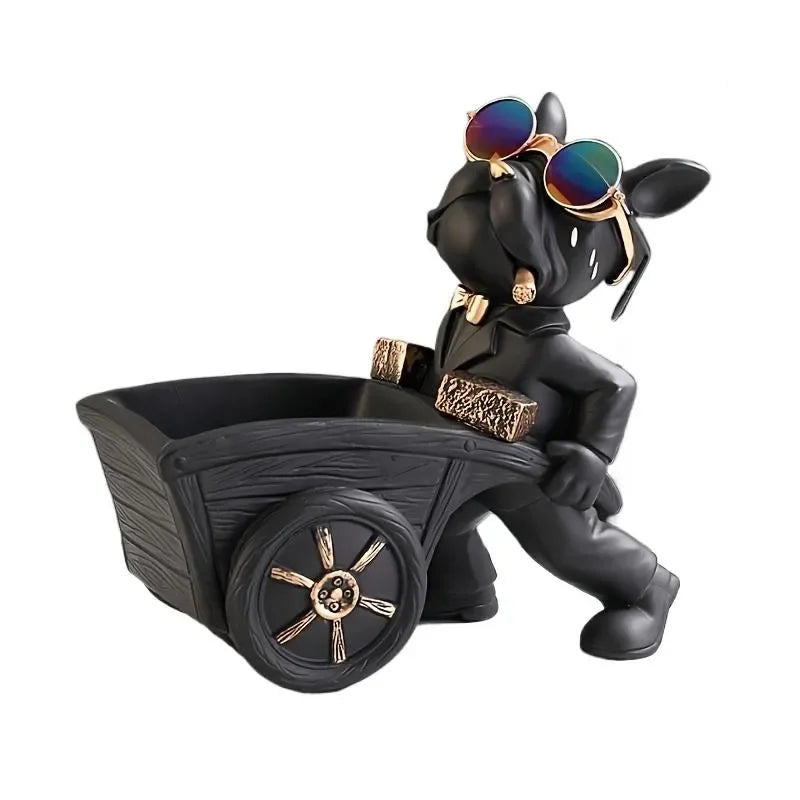 French Bulldog Statue with Wheelbarrow