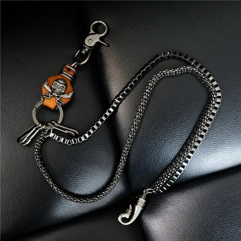 Gothic Rock Keychain with Skull Pendant