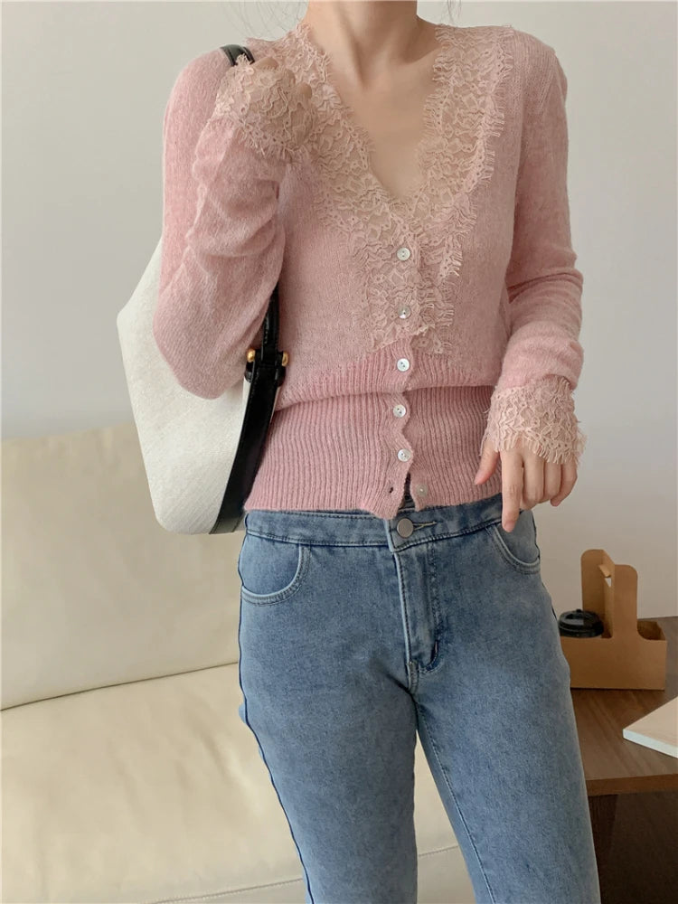 Elegant lace knit cardigan