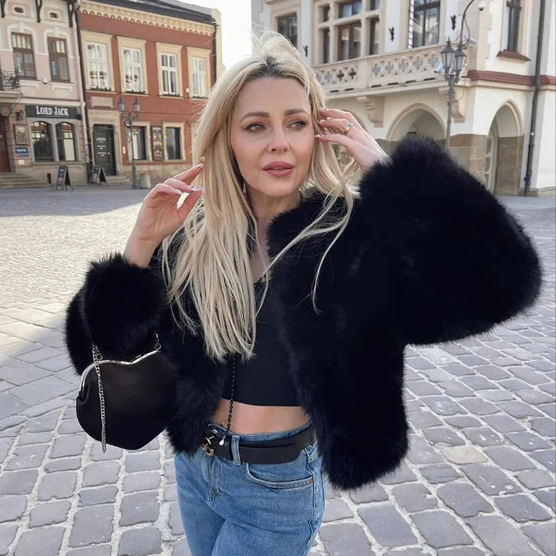 Gardient Luxury Faux Fur Coat