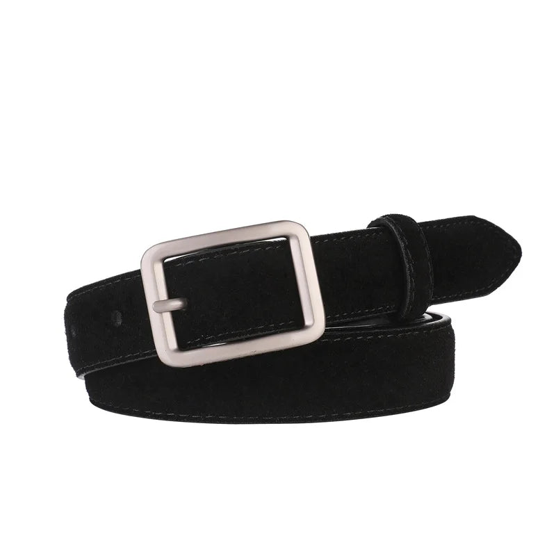 Suede Leather Belt with Metal Buckle