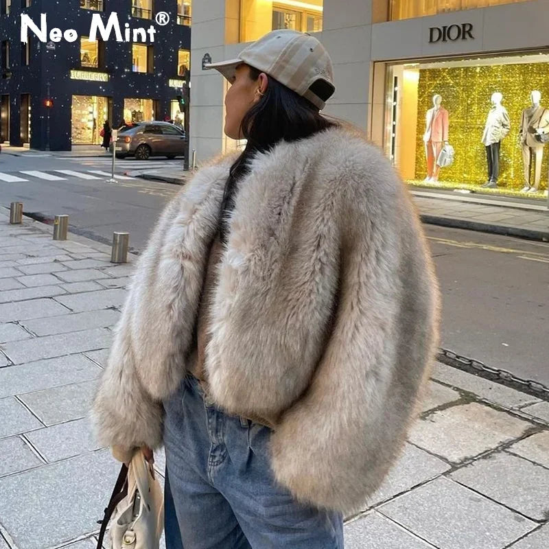 Gardient Luxury Faux Fur Coat