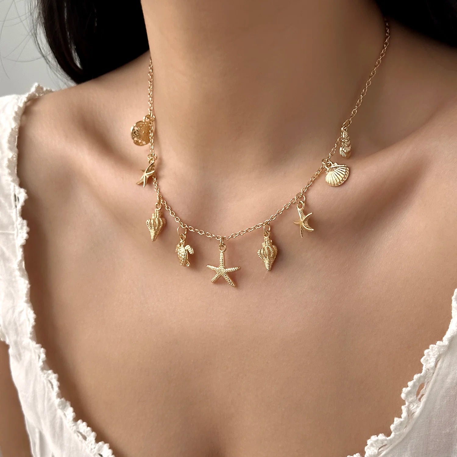 Turtle and Starfish Pendant Necklace