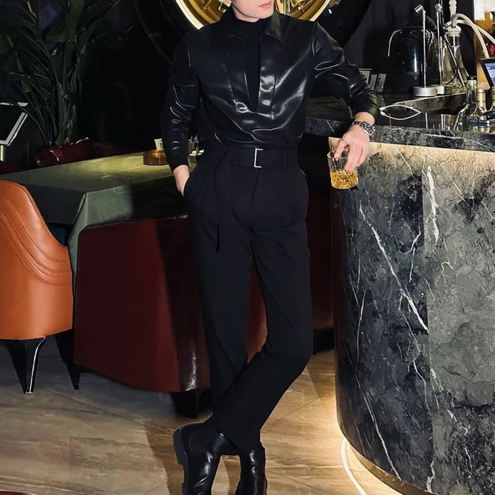 Long Sleeve Biker Style Leather Shirt