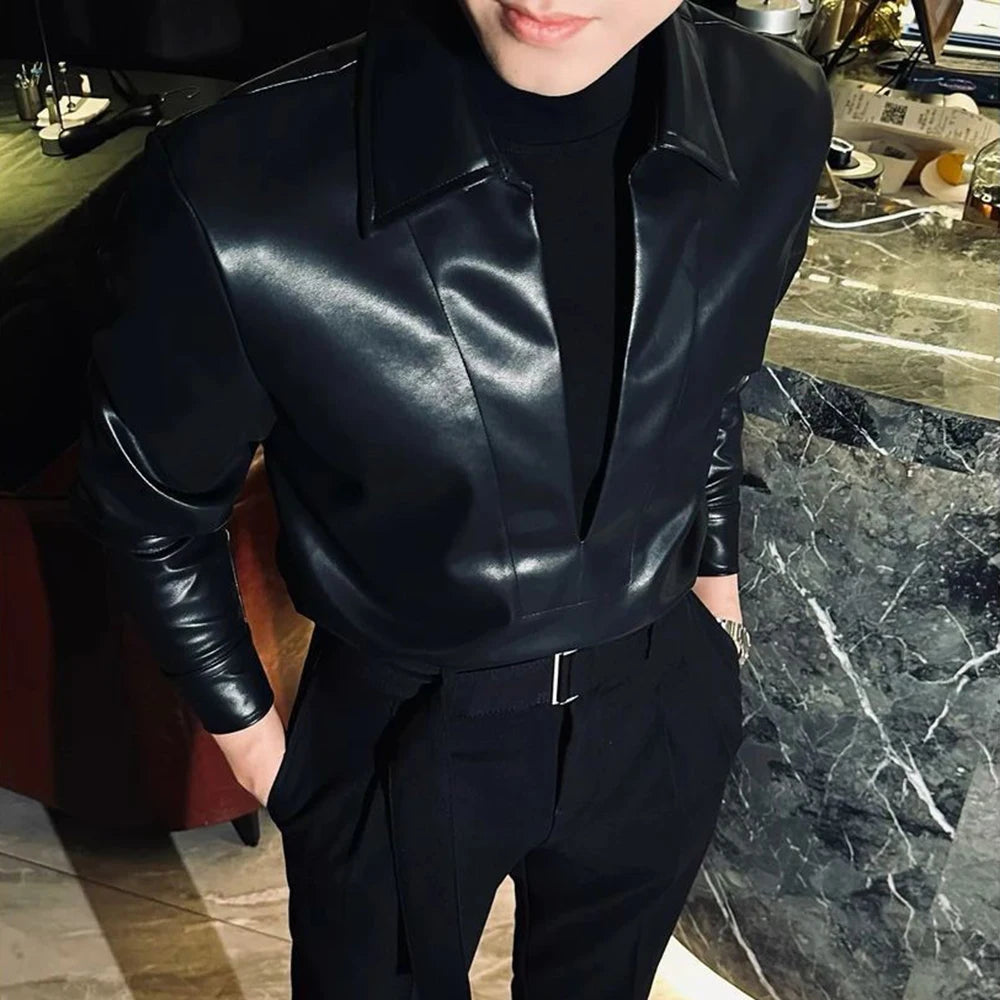 Long Sleeve Biker Style Leather Shirt