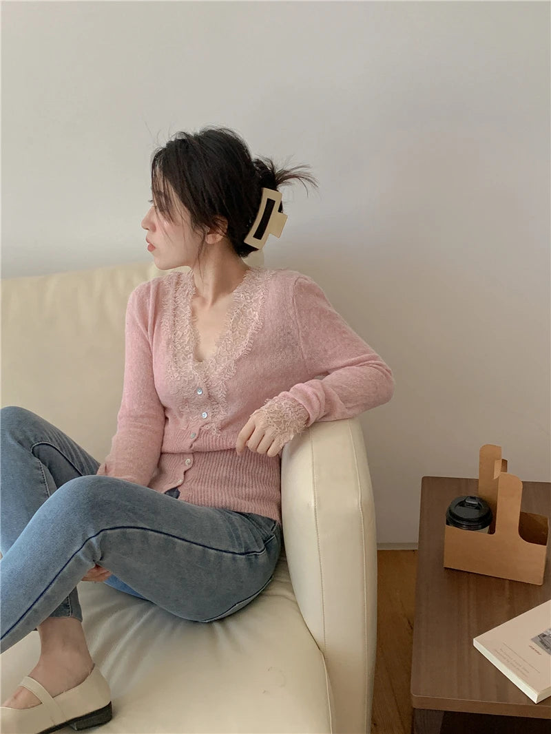 Elegant lace knit cardigan
