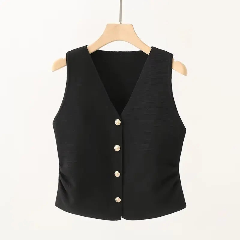 Knitted Vest with Gold Buttons