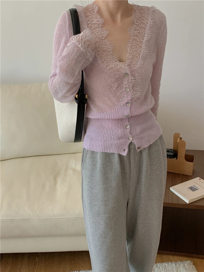 Elegant lace knit cardigan
