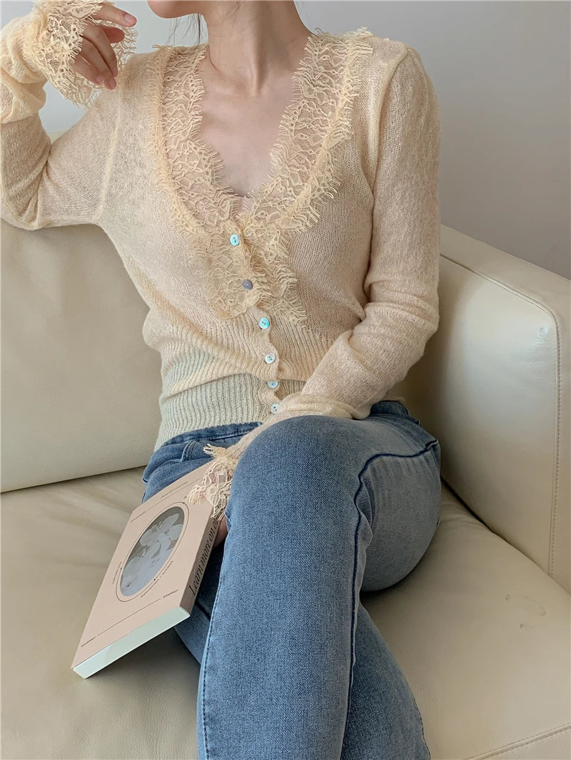 Elegant lace knit cardigan