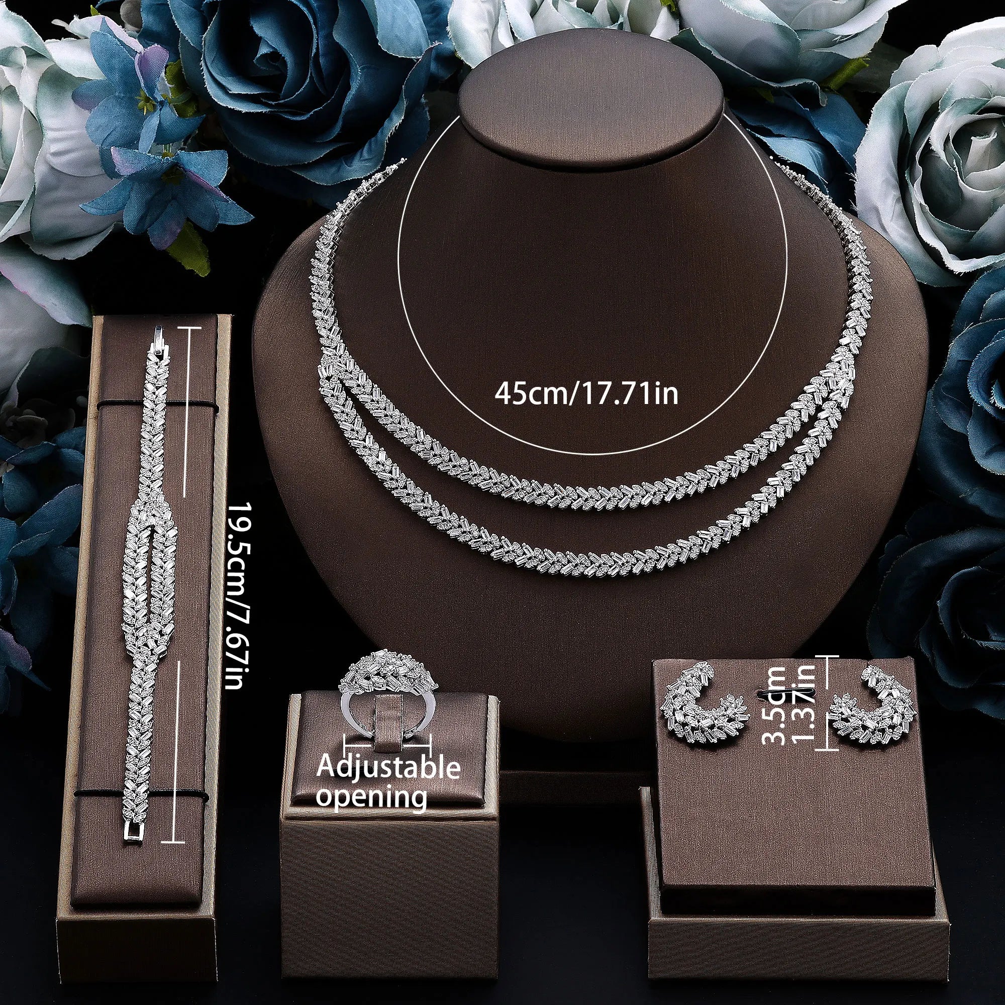 Luxury Bridal Jewelry 4 Pieces Cubic Zirconia Gold Plated