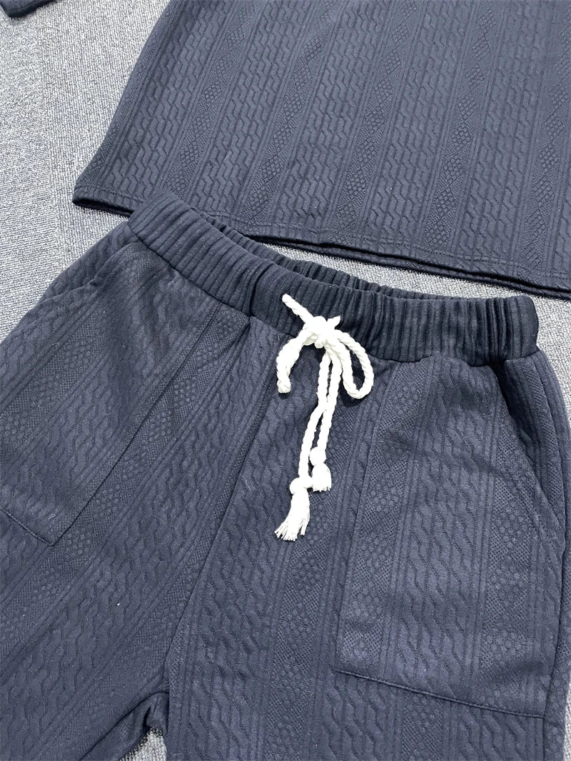 2-Piece Set V-Neck T-Shirt + Casual Shorts in Lightweight and Comfortable Knit