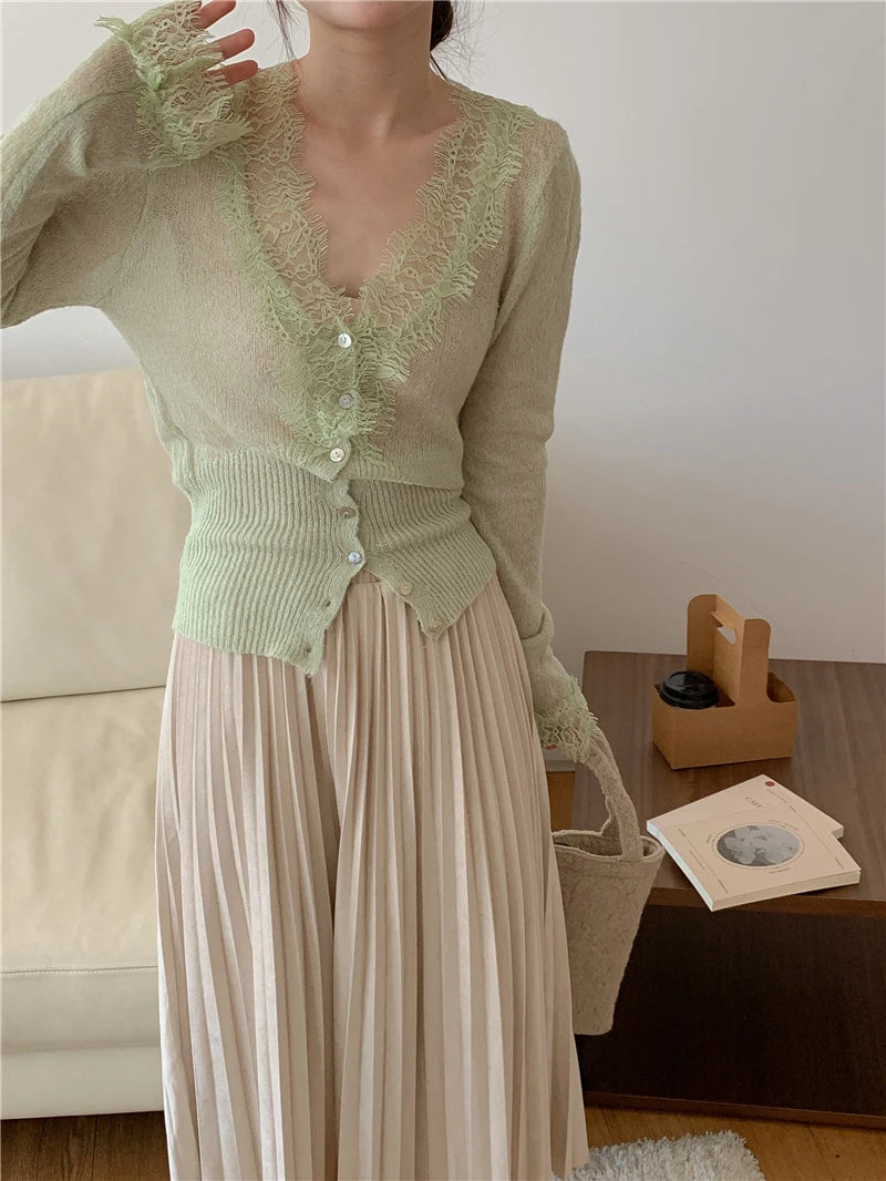 Elegant lace knit cardigan
