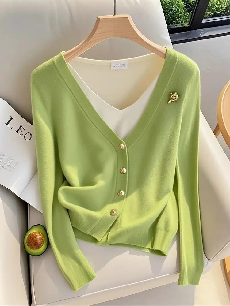 Women's faux knit cardigan with overlay shirt