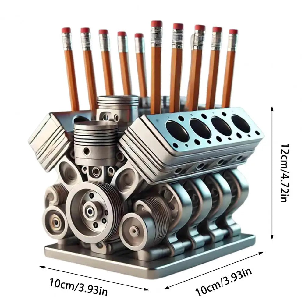 Resin V8 car engine pen holder.