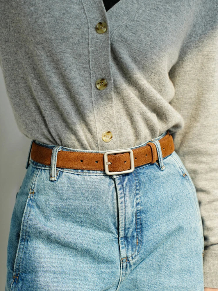 Suede Leather Belt with Metal Buckle