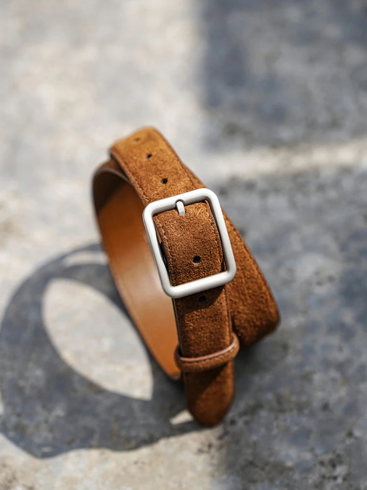 Suede Leather Belt with Metal Buckle