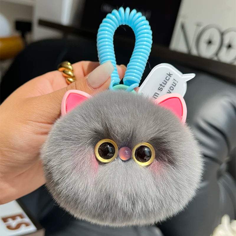 Cute kitten keychain with soft fur ball